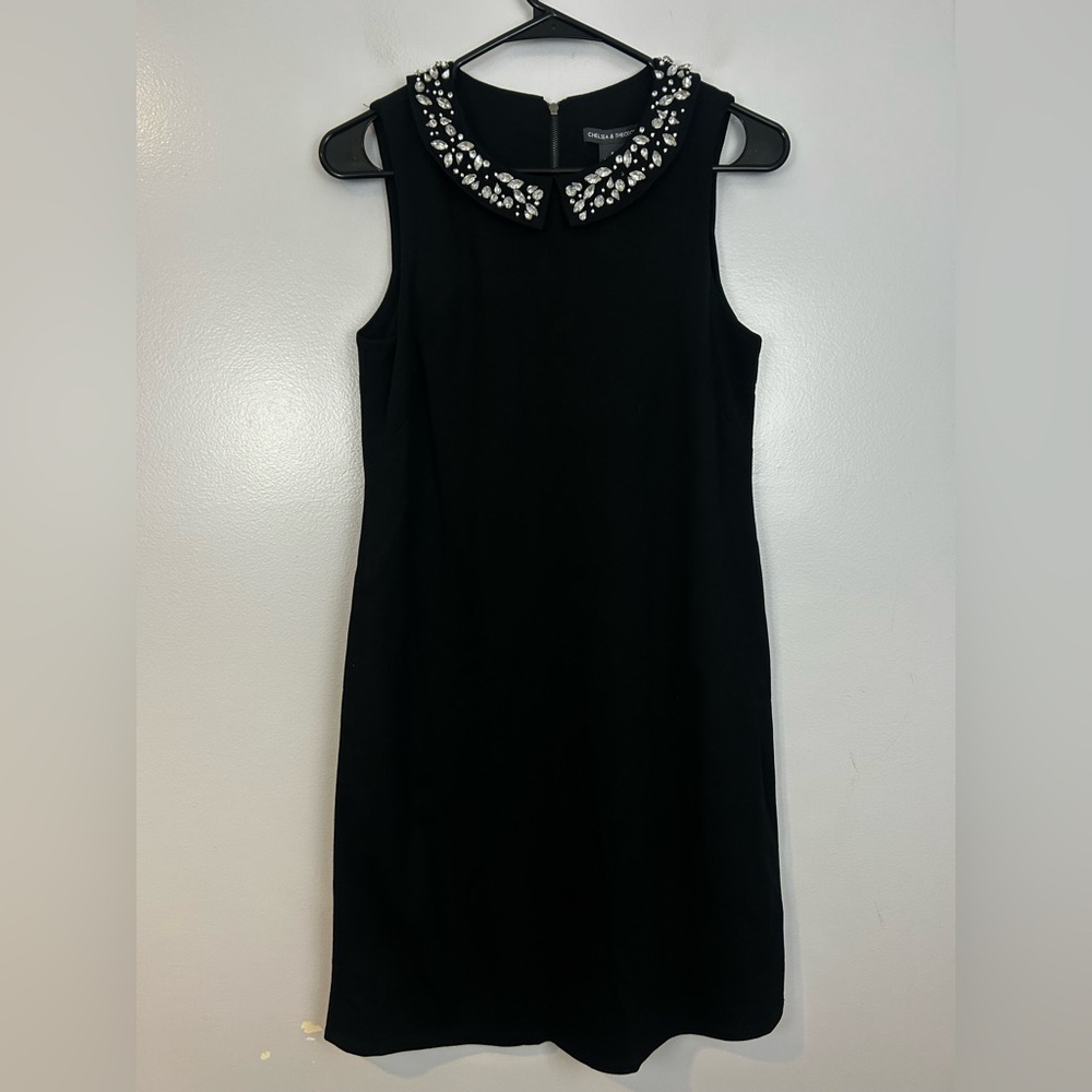 NWT Chelsea & Theodore Black Jewel Rhinestone Collar Sleeveless Mini Dress Small